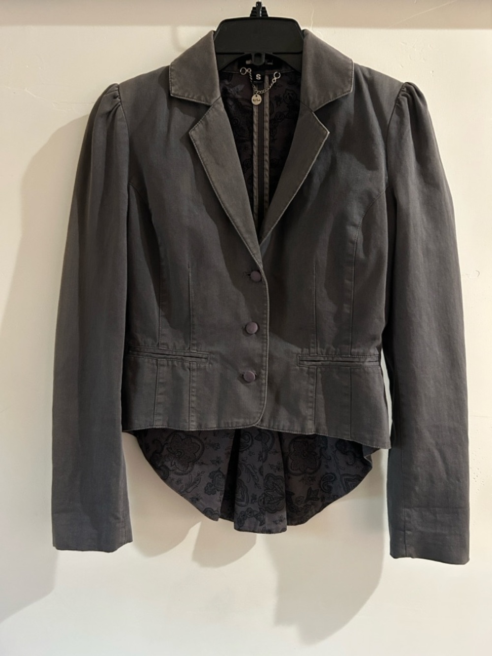 Paul Frank Charcoal Gray Tailored Blazer with High-Low Hem